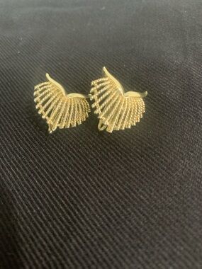 Gold Fan Clip-On Earrings Vintage Sunburst Statement